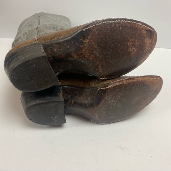 Justin Boots Vintage Leather Cowboy Western Pointed Toe Gray Brown Lizard 7.5 - Picture 12 of 13